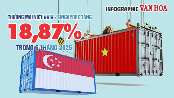 (Infographic) Thương mại Việt Nam - Singapore tăng 18,87% trong 6 tháng năm 2025
