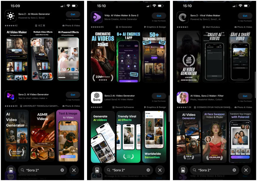 កម្មវិធី Fake Sora 2 ជន់លិច App Stores ទូទាំងពិភពលោក - រូបថត 3