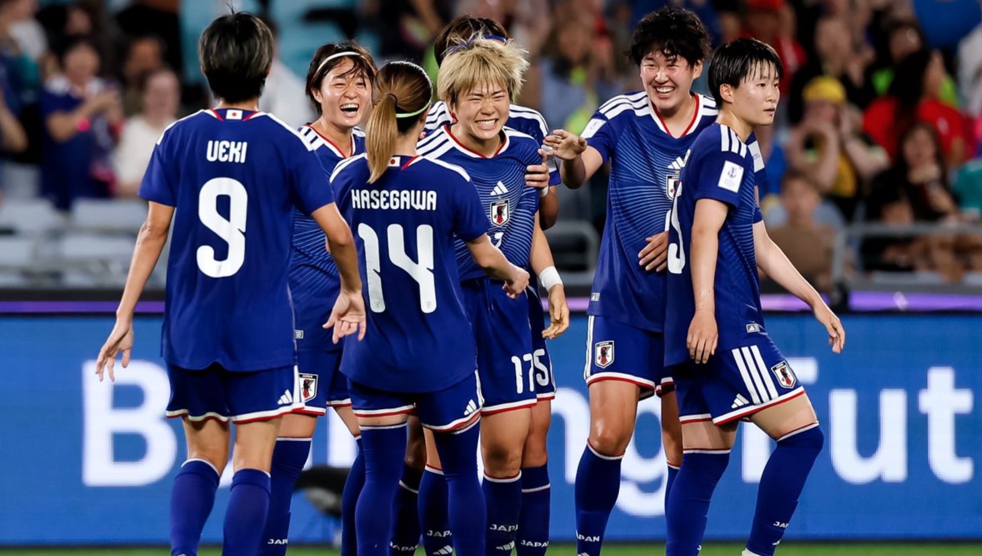 The Japanese team celebrates reaching the final of the AFC Women's Asian Cup 2026.
