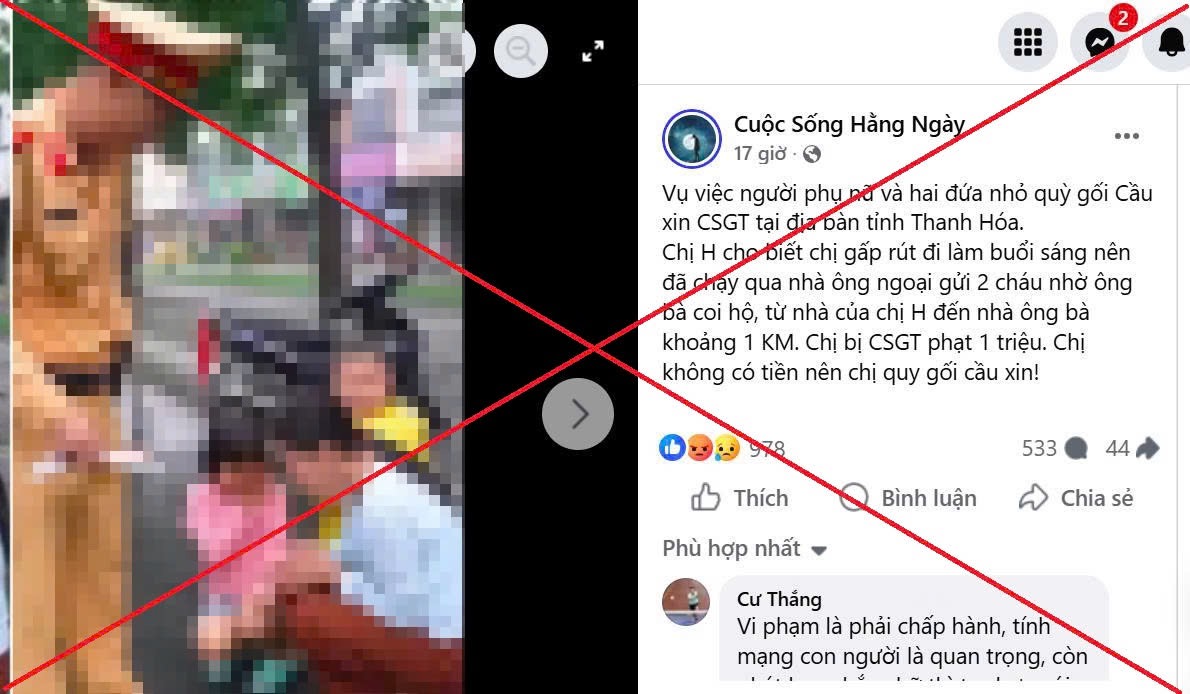 Tin “người phụ nữ quỳ gối xin CSGT” ở Thanh Hóa là bịa đặt - ảnh 1