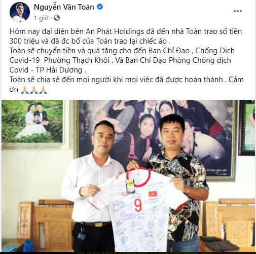 Văn Toàn bán đấu giá thành công áo đấu ủng hộ quê nhà chống dịch Covid-19 - ảnh 1