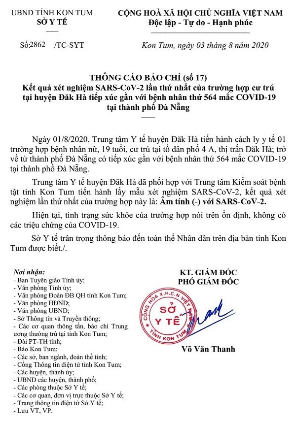 Kon Tum: Trường hợp tiếp xúc với bệnh nhân 564 âm tính với Covid-19 - ảnh 1