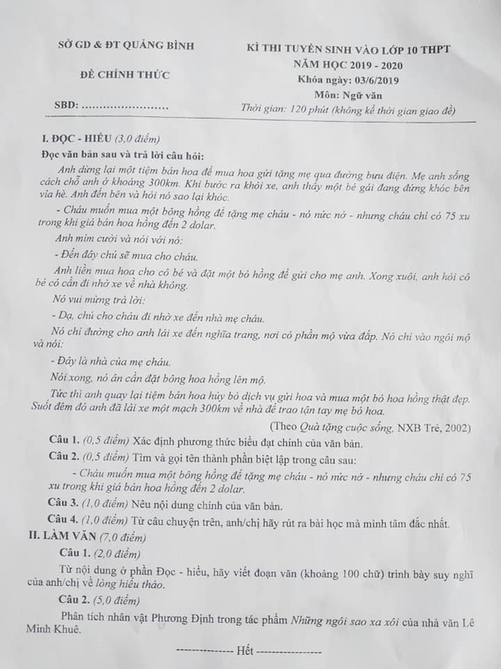 Quảng Bình: “Kỳ lạ” đề thi môn Văn lớp 10 giống hệt đề kiểm tra học kỳ lớp 9 - ảnh 1