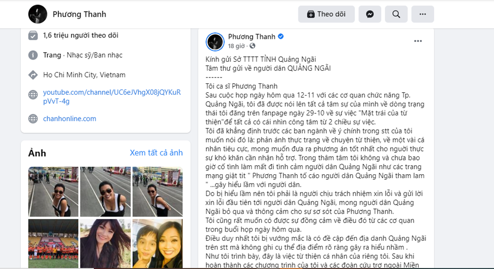 Phương Thanh viết tâm thư xin lỗi người dân Quảng Ngãi - ảnh 1