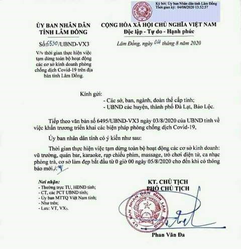 Lâm Đồng: Dừng toàn bộ hoạt động kinh doanh quán ba, vũ trường…để chống dịch - ảnh 1