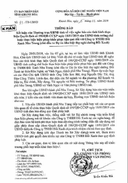 Khánh Hòa: Yêu cầu phong tỏa tài khoản chủ dự án Đồi Xanh - ảnh 1