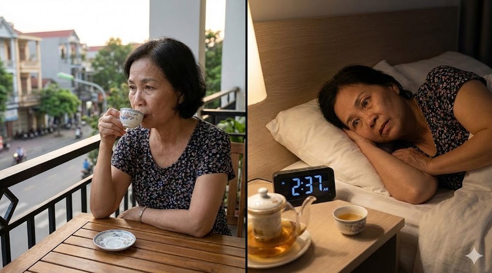 Người già mất ngủ cần tuyệt đối tránh uống cà phê, trà xanh đặc, nước ngọt có ga, nước ép nhiều vitamin C và rượu bia vào buổi chiều muộn hoặc tối.