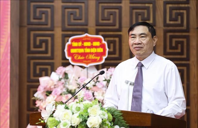 Bí thư Tỉnh ủy Điện Biên Trần Quốc Cường phát biểu tại Hội nghị. Ảnh: XuânTư/TTXVN