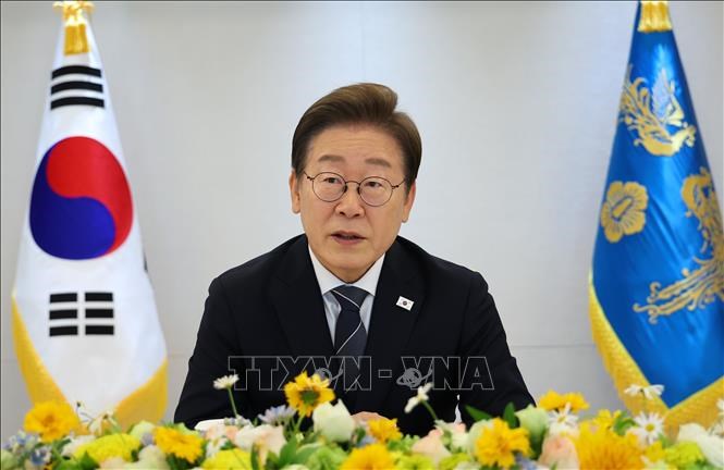 Tổng thống Hàn Quốc Lee Jae Myung phát biểu tại cuộc họp ở Seoul. Ảnh:Yonhap/TTXVN