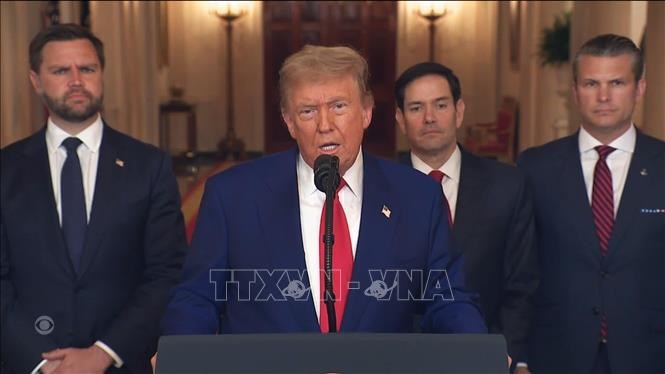 Tổng thống Mỹ Donald Trump phát biểu tại Nhà Trắng về chiến dịch không kíchIran, ngày 21.6.2025. Ảnh: CBS/TTXVN