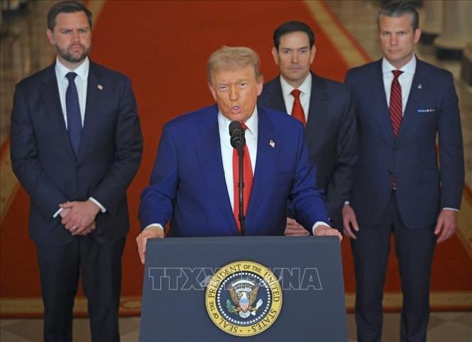 Tổng thống Mỹ Donald Trump phát biểu tại Nhà Trắng về chiến dịch không kíchIran, ngày 21.6.2025. Ảnh: AP/TTXVN
