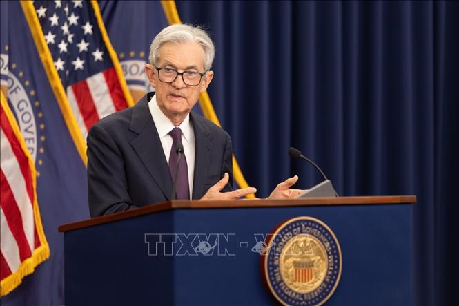 Chủ tịch Cục Dự trữ Liên bang Mỹ Jerome Powell phát biểu tại Washington, D.C.Ảnh: THX/TTXVN