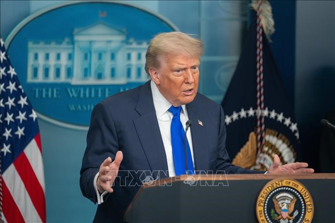 Tổng thống Mỹ Donald Trump phát biểu trong cuộc họp báo tại Nhà Trắng ởWashington, D.C. Ảnh: THX/TTXVN