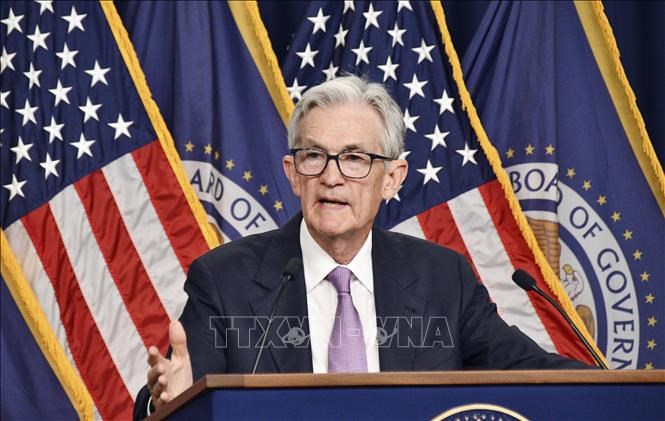 Chủ tịch Fed Jerome Powell phát biểu trong cuộc họp báo tại Washington, DC. Ảnh:Kyodo/TTXVN