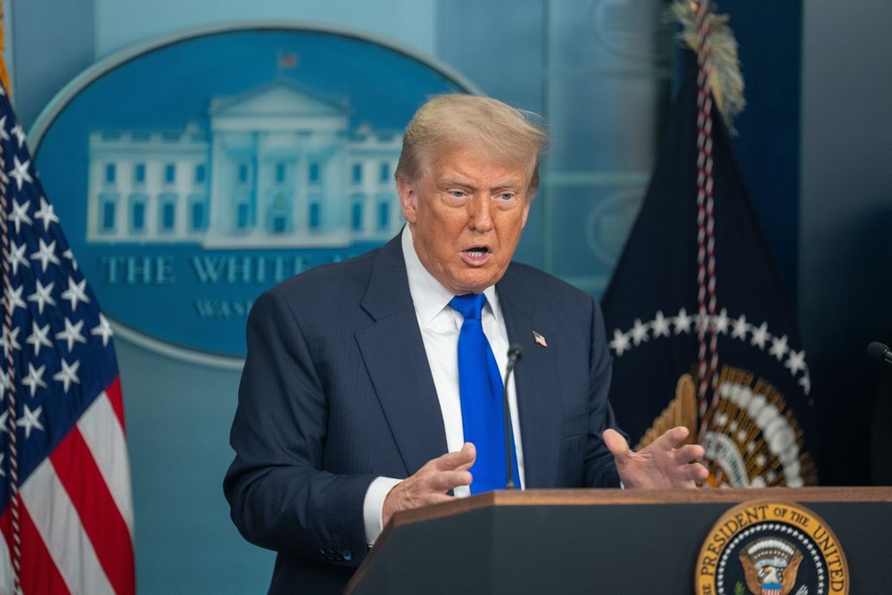 Tổng thống Mỹ Donald Trump phát biểu tại cuộc họp báo ở Nhà Trắng, Washington,D.C. Ảnh: THX/TTXVN