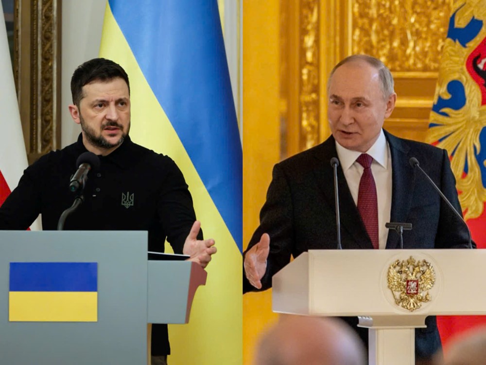 Tổng thống Ukraine Volodymyr Zelensky (bên trái) và Tổng thống Liên bang NgaVladimir Putin. Ảnh: PAP-THX/TTXVN