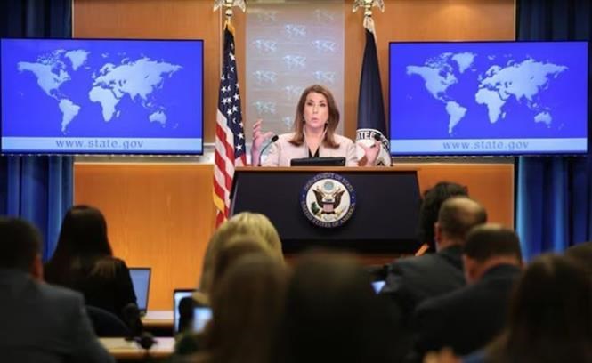 Người phát ngôn Bộ Ngoại giao Mỹ Tammy Bruce trong cuộc họp báo ở Washington,D.C., ngày 6.3.2025. Ảnh: REUTERS/TTXVN