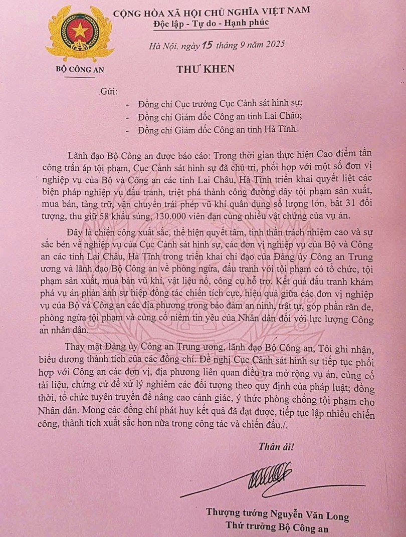 Bộ Công an khen Công an Hà Tĩnh trong chuyên án triệt phá đường dây vũ khí  - ảnh 1