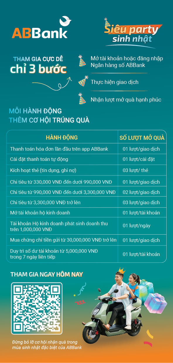 Từ ngày 11.5: ABBank “đãi tiệc sinh nhật” cùng khách hàng với 33 xe điện và hàng chục ngàn quà tặng - ảnh 2