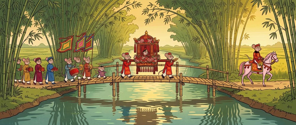 Tái hiện “Đám cưới chuột” trong tranh dân gian Đông Hồ bằng AI qua MV “Tính chuyện trăm năm” - ảnh 4
