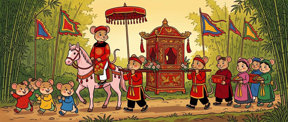 Tái hiện “Đám cưới chuột” trong tranh dân gian Đông Hồ bằng AI qua MV “Tính chuyện trăm năm” - ảnh 1