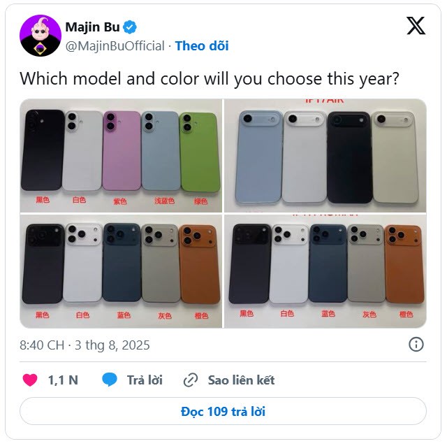 Hé lộ bảng màu iPhone 17, 17 Air và 17 Pro - ảnh 2