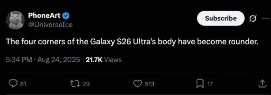 Samsung cải tiến Galaxy S26 Ultra với thiết kế bo tròn “êm tay” - ảnh 2