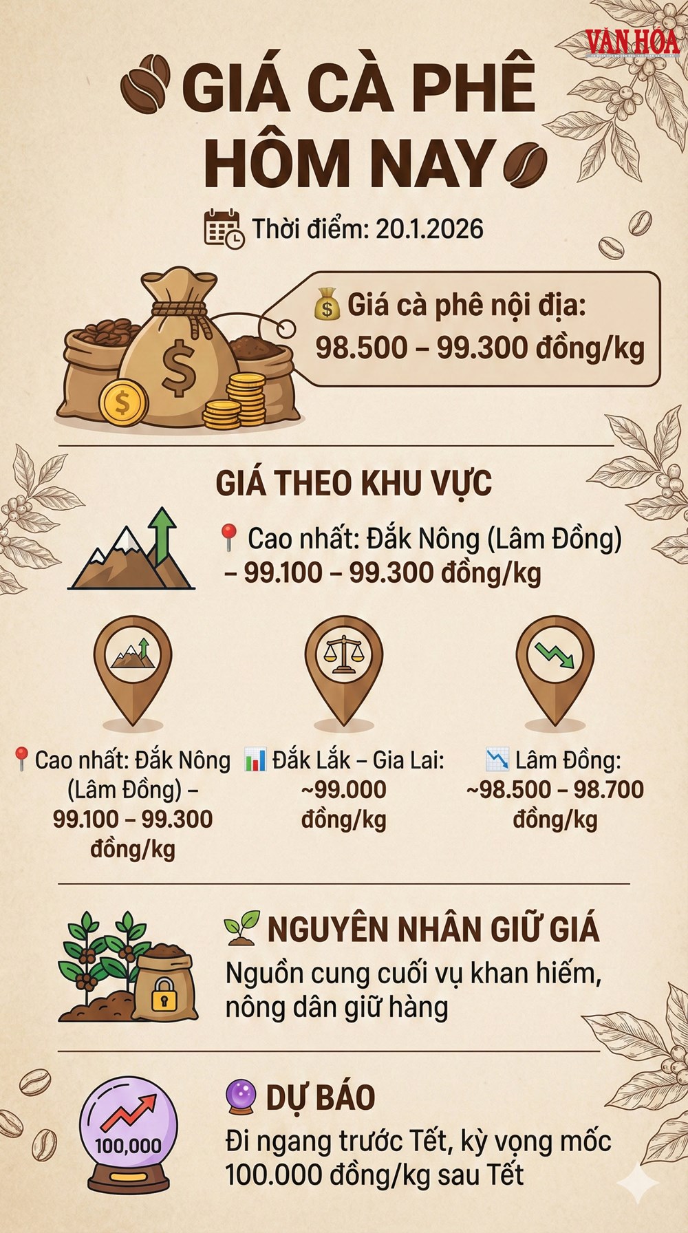 Giá cà phê hôm nay 20.1.2026 neo cao, sát mốc 99.000 đồng/kg - ảnh 3