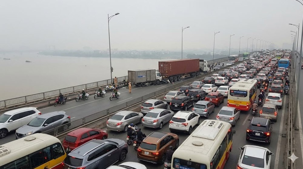 Giao thông Hà Nội sáng 23.1: Cầu Thăng Long và loạt trục chính “đứng hình” - ảnh 1
