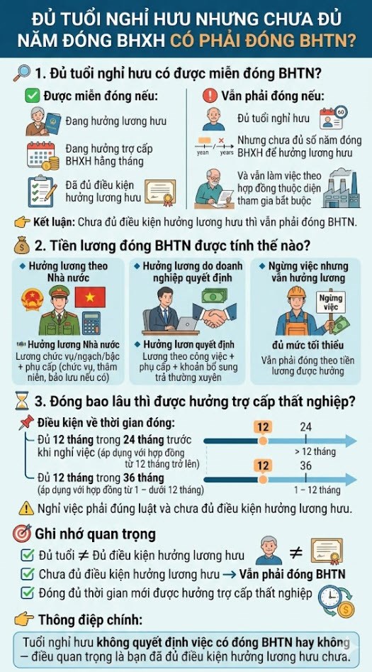 Chưa đủ năm đóng BHXH dù đã đến tuổi hưu: Có được miễn BHTN? - ảnh 3