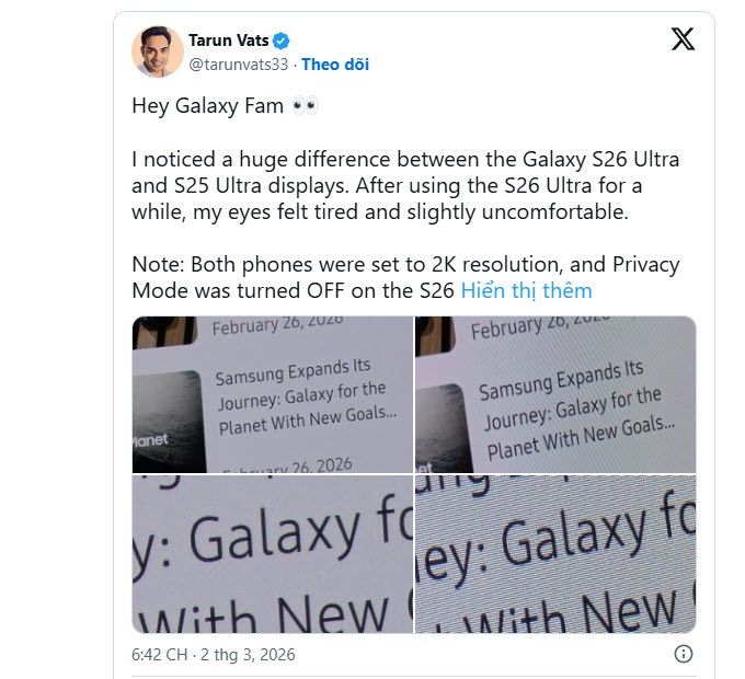 Samsung Galaxy S26 Ultra lộ nhược điểm màn hình - ảnh 2