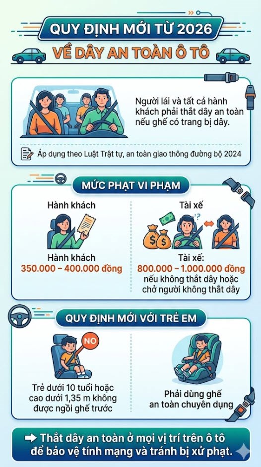 Ngồi ghế sau ô tô không thắt dây an toàn có bị phạt tiền từ 2026? - ảnh 2