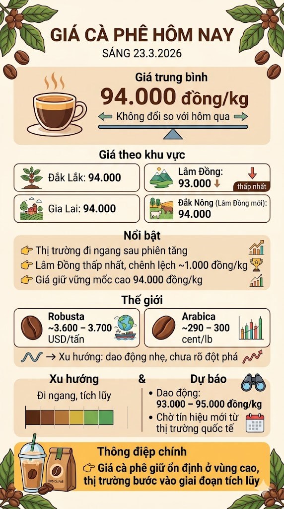 Giá cà phê hôm nay 23.3: Giữ vững mốc 94.000 đồng/kg - ảnh 3