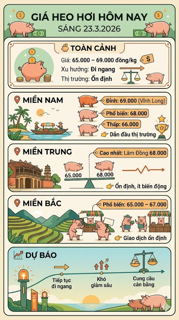 Giá heo hơi hôm nay 23.3: Miền Nam giữ đỉnh 69.000 đồng/kg - ảnh 3
