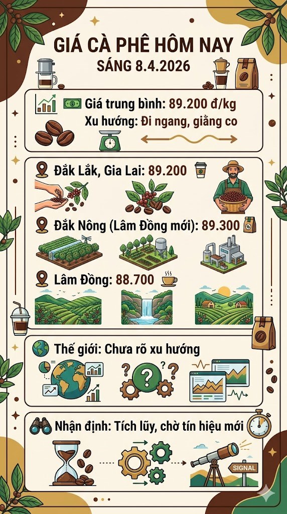 Giá cà phê hôm nay 8.4.2026: Đi ngang ở mức 89.200 đồng/kg - ảnh 3