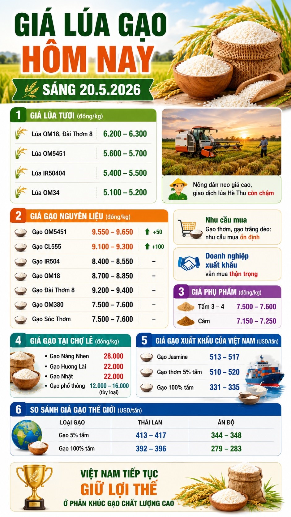 Giá lúa gạo hôm nay 20.5: Gạo nguyên liệu tăng nhẹ, giao dịch vẫn chậm - ảnh 3