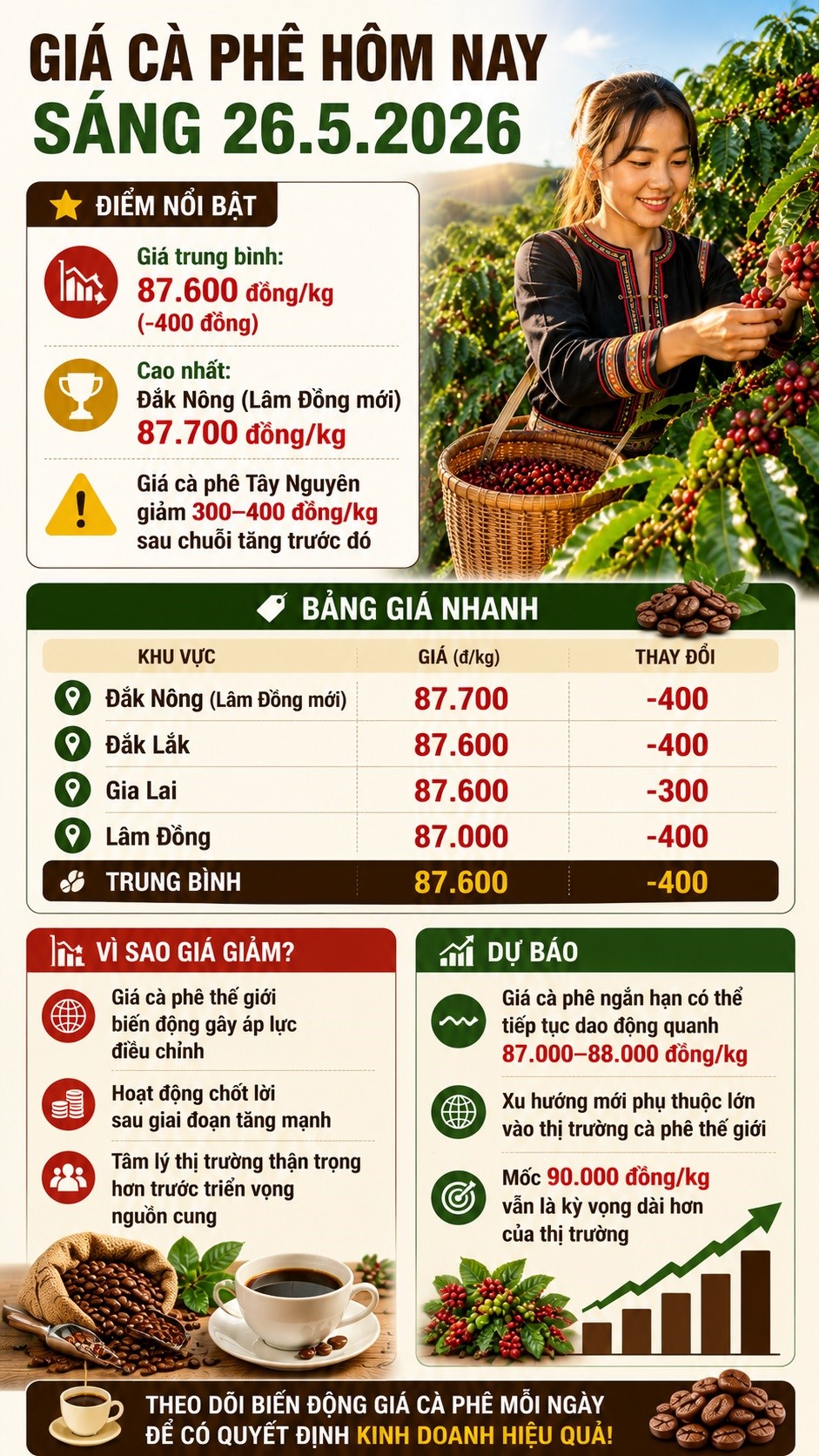 Giá cà phê hôm nay 26.5 bất ngờ giảm mạnh, mất tới 400 đồng/kg - ảnh 3