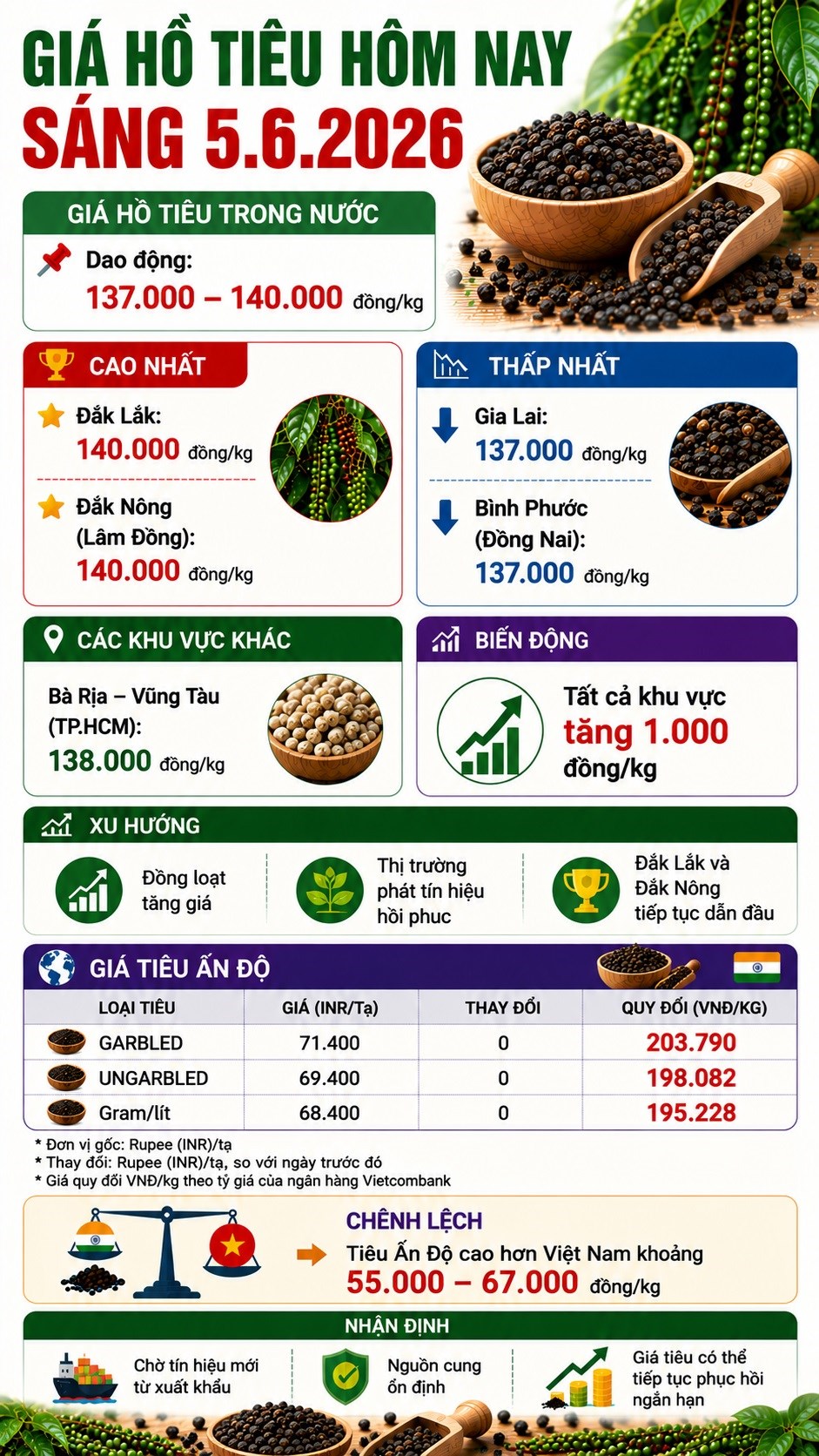 Giá hồ tiêu hôm nay 5.6: Đồng loạt tăng 1.000 đồng/kg trên cả nước - ảnh 3