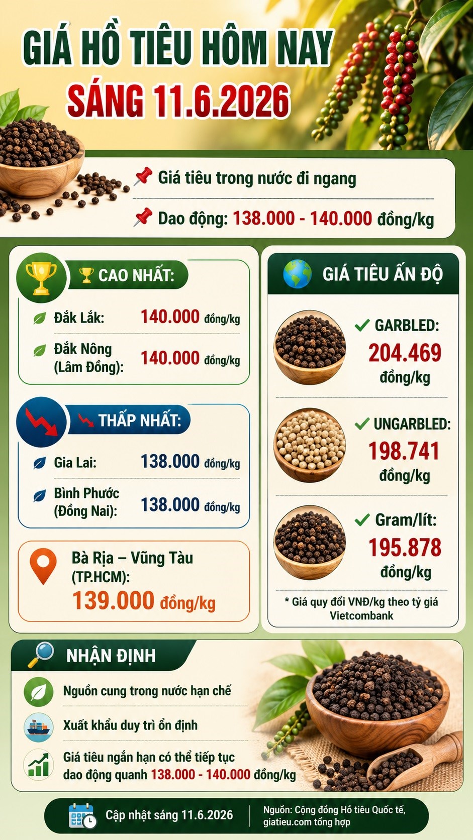 Giá hồ tiêu hôm nay 11.6: Thị trường tiếp tục đi ngang, cao nhất 140.000 đồng/kg - ảnh 3