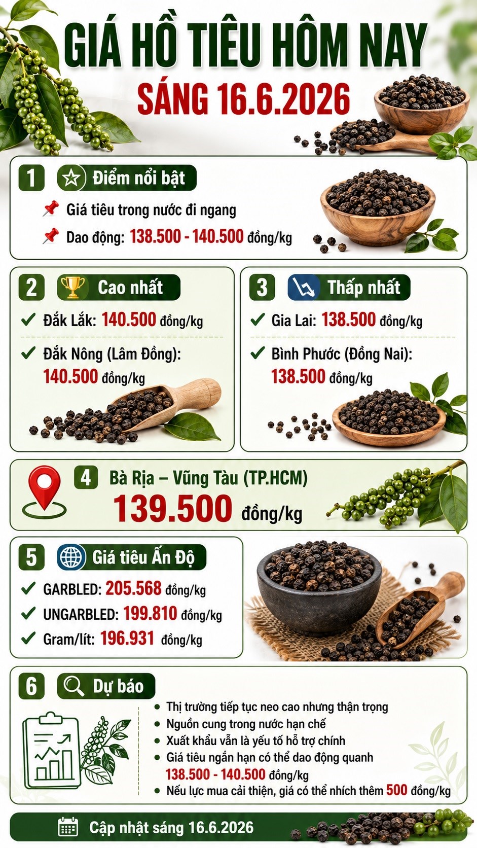 Giá hồ tiêu hôm nay 16.6: Đi ngang, cao nhất 140.500 đồng/kg - ảnh 3