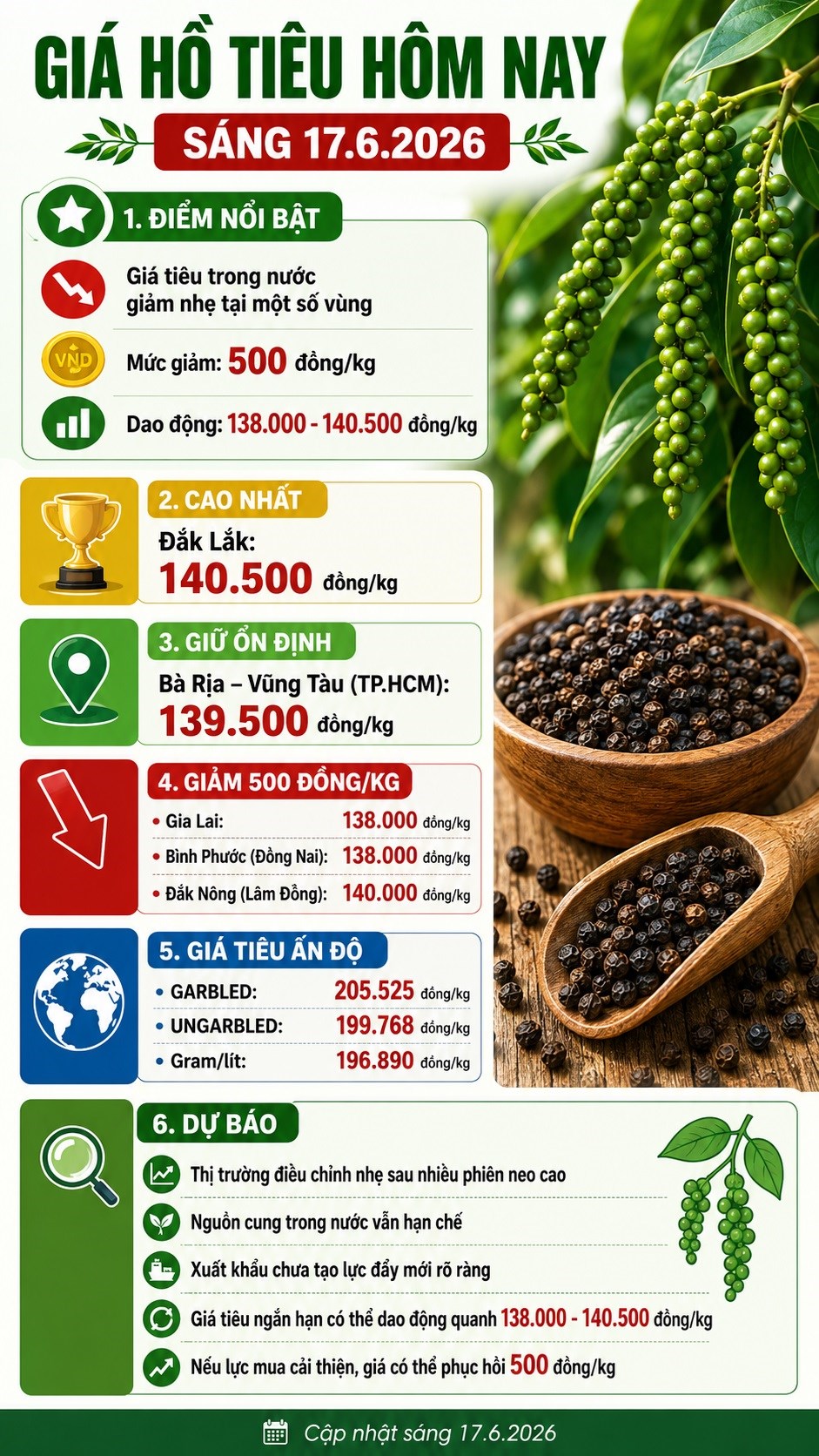 Giá hồ tiêu hôm nay 17.6: Trong nước điều chỉnh nhẹ sau nhiều phiên neo cao - ảnh 3