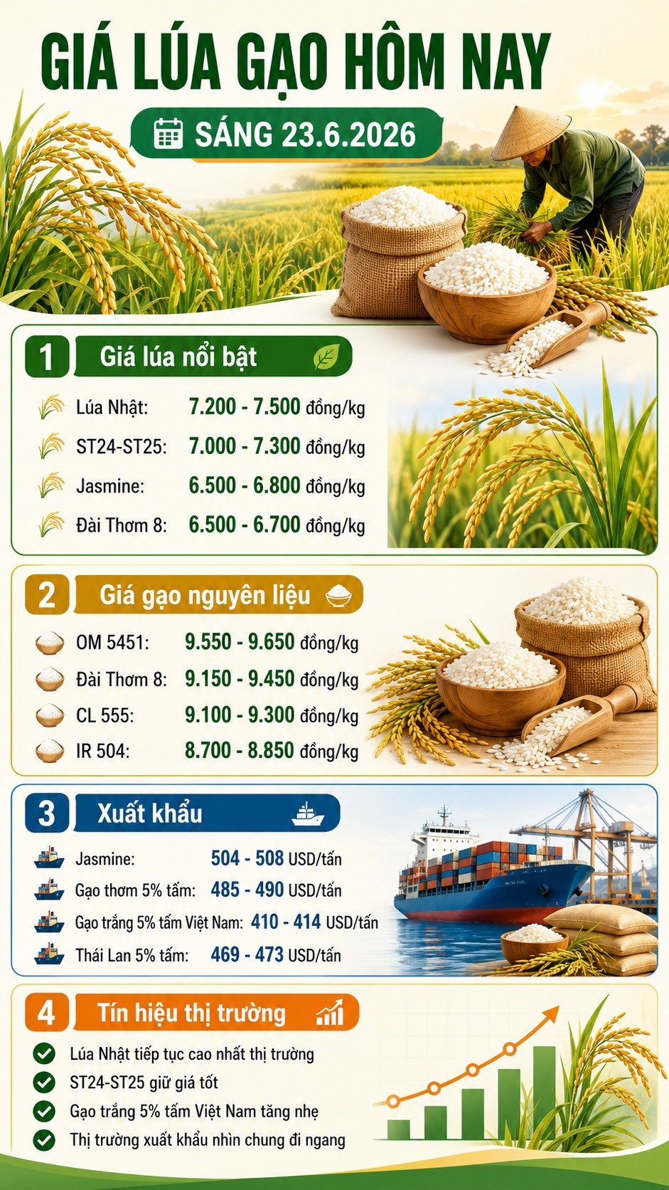 Giá lúa gạo hôm nay 23.6.2026: Lúa Nhật cao nhất 7.500 đồng/kg - ảnh 3