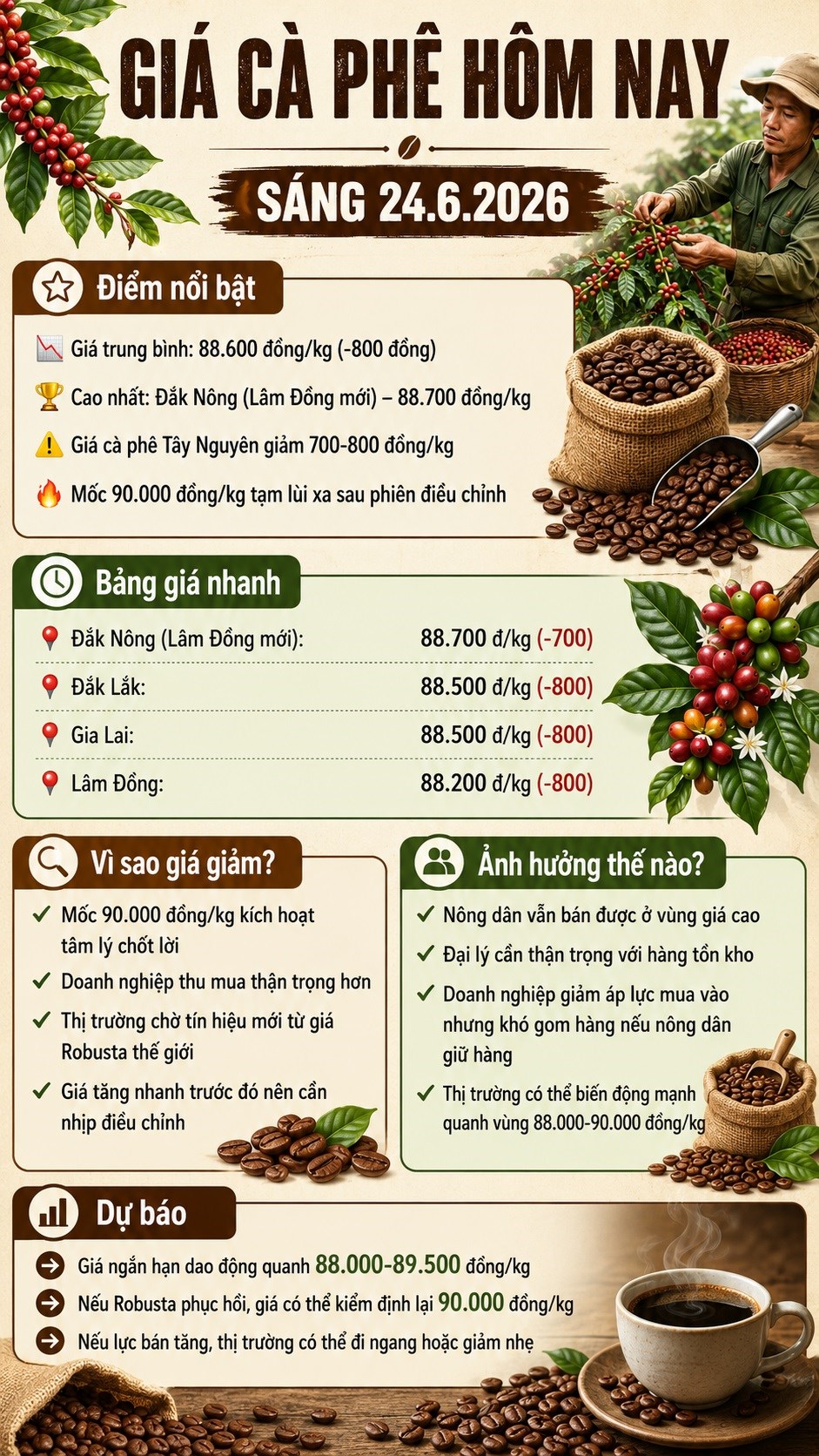 Giá cà phê hôm nay 24.6: Rời xa mốc 90.000 đồng/kg, vì sao giảm? - ảnh 3