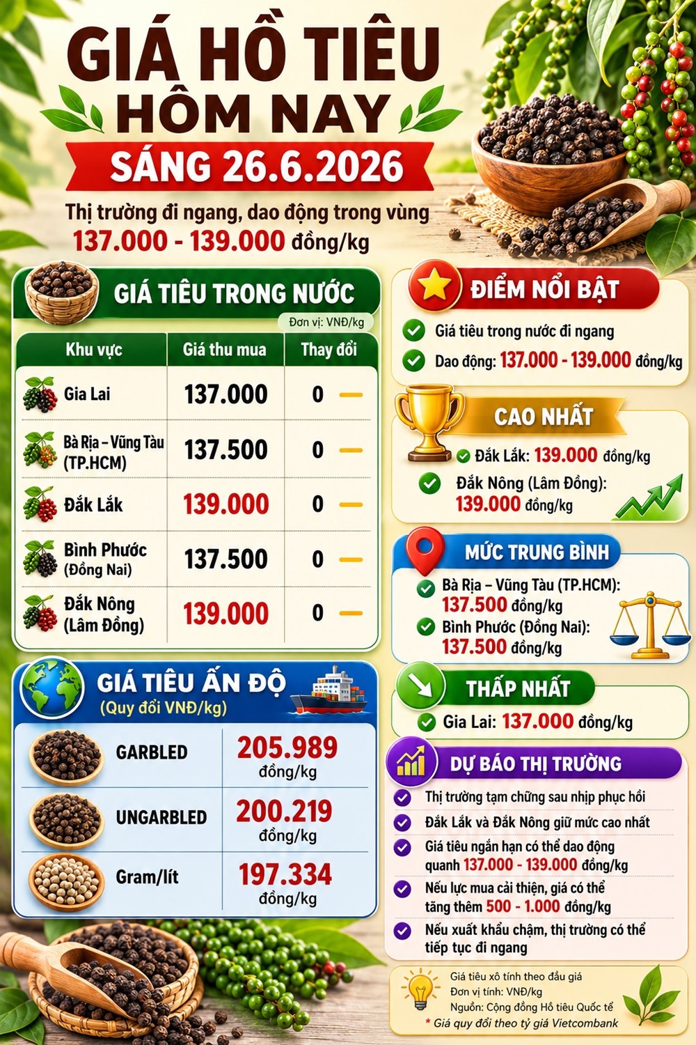 Giá hồ tiêu hôm nay 26.6: Đi ngang, cao nhất 139.000 đồng/kg - ảnh 3