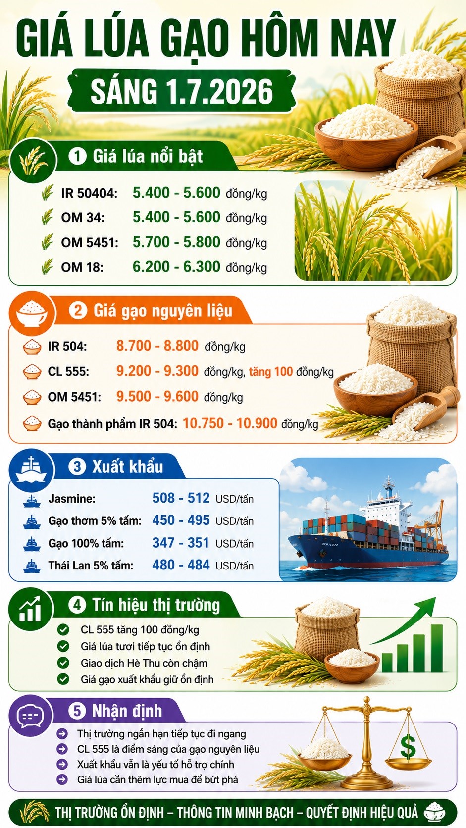 Giá lúa gạo hôm nay 1.7.2026: Nội địa đi ngang, gạo xuất khẩu giữ giá - ảnh 3