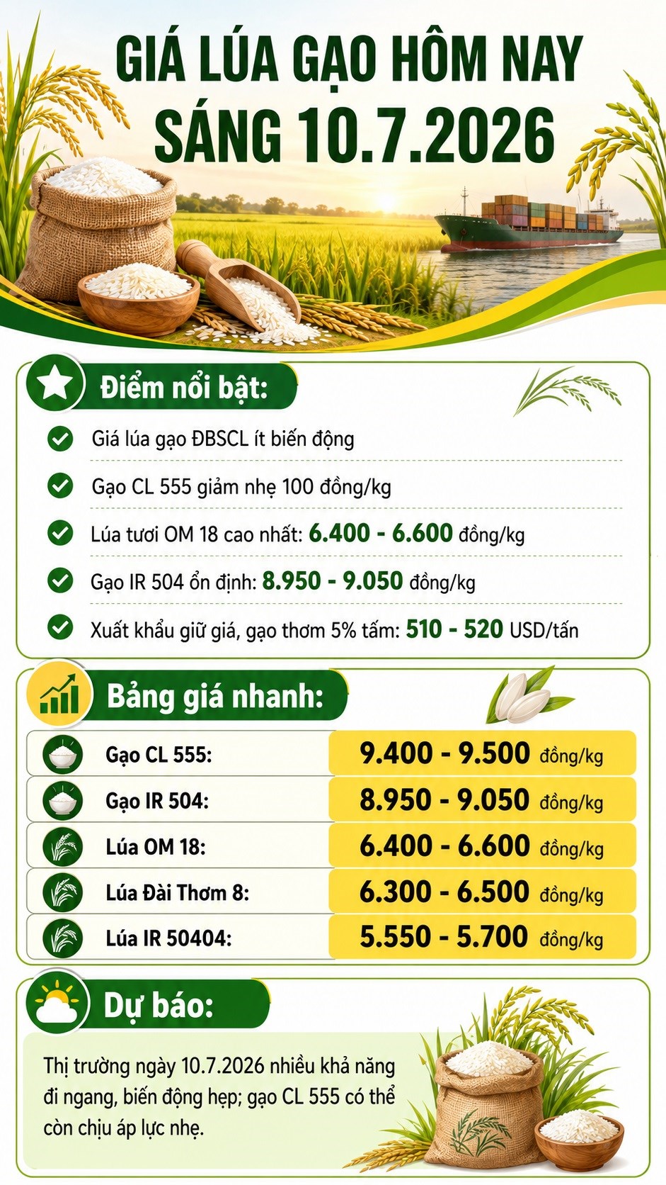 Giá lúa gạo hôm nay 10.7.2026: Thị trường đi ngang - ảnh 3