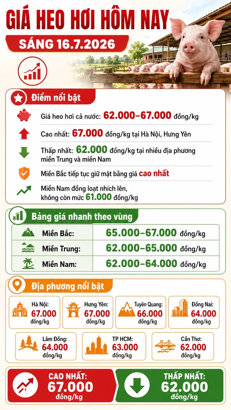 Giá heo hơi hôm nay 16.7.2026: Miền Bắc giữ đỉnh, miền Nam đồng loạt nhích lên - ảnh 3