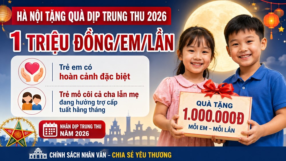 Trẻ nào ở Hà Nội được tặng 1 triệu đồng dịp Trung thu 2026? - ảnh 1