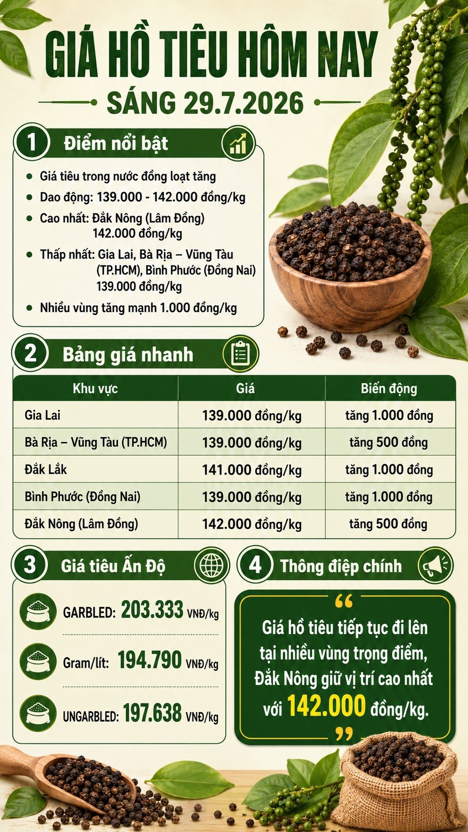 Giá hồ tiêu hôm nay 29.7.2026: Nhiều vùng tăng 1.000 đồng/kg - ảnh 3