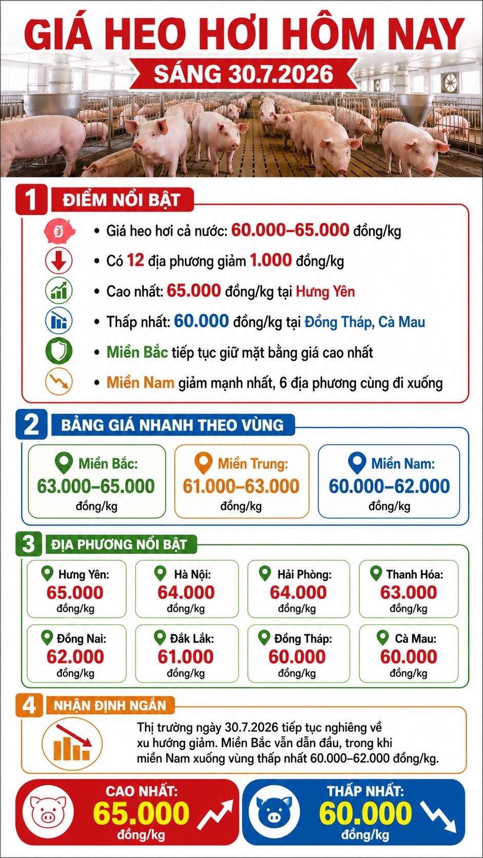 Giá heo hơi hôm nay 30.7.2026: 12 địa phương giảm giá - ảnh 3